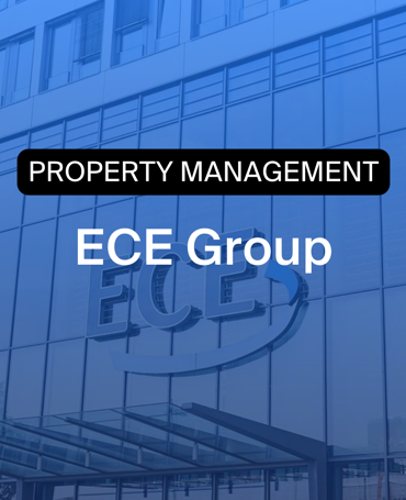 ECE Group headquarters with a Property Management banner, illustrating how the company improves time tracking, HR controlling and staff scheduling with Timegrip.